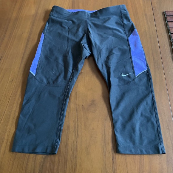Nike gray purple dri fit running capris - Picture 1 of 3